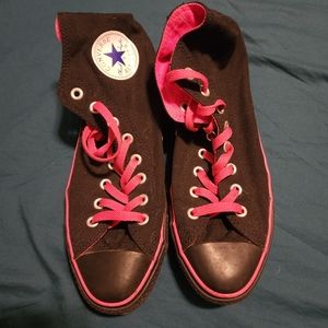 Pink and black Converse high top sneakers size 10